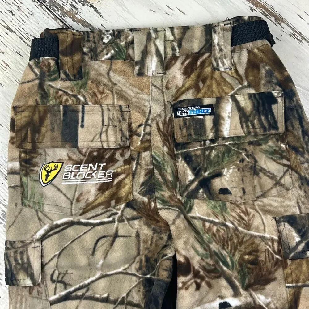 Scent blocker cargo fleece camo pants, boys small, system layer 3 Realtree